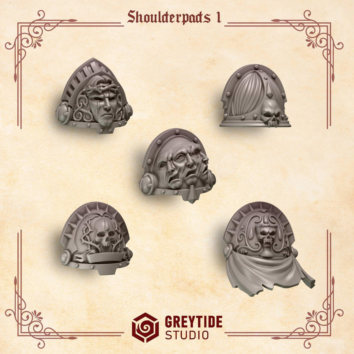 Crimson Lords Shoulderpads #1 – Blood Angels Compatible Bits, GreyTide Studio – 3D printed 16K resin bits – photo 2 of 4