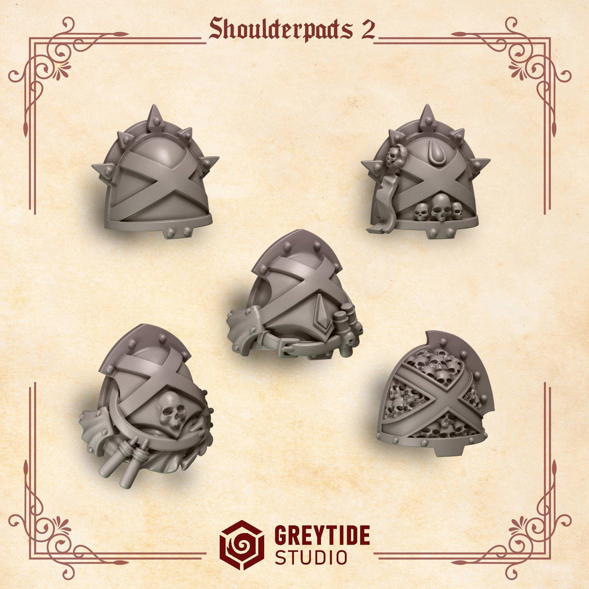 Crimson Lords Shoulderpads #2 – Blood Angels Compatible Bits, GreyTide Studio – 3D printed 16K resin bits – photo 2 of 3
