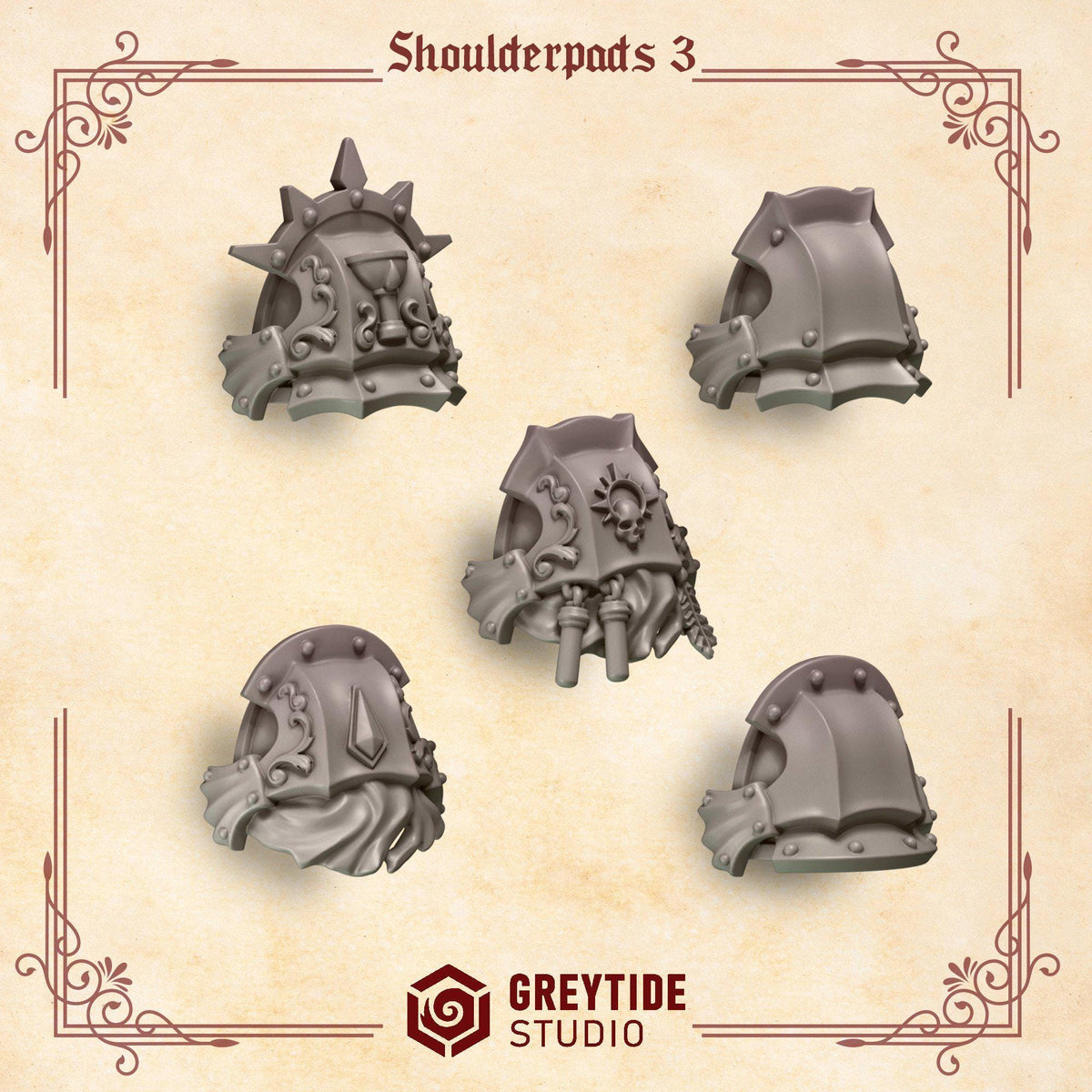 Crimson Lords Shoulderpads #3 – Blood Angels Compatible Bits, GreyTide Studio – 3D printed 16K resin bits – photo 2 of 3