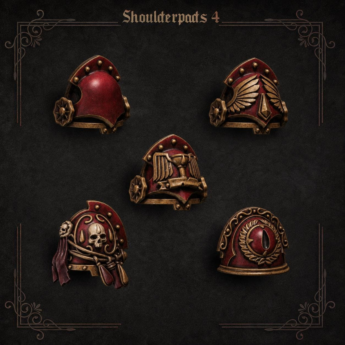Crimson Lords Shoulderpads #4 – Blood Angels Compatible Bits, GreyTide Studio – 3D printed 16K resin bits – main photo