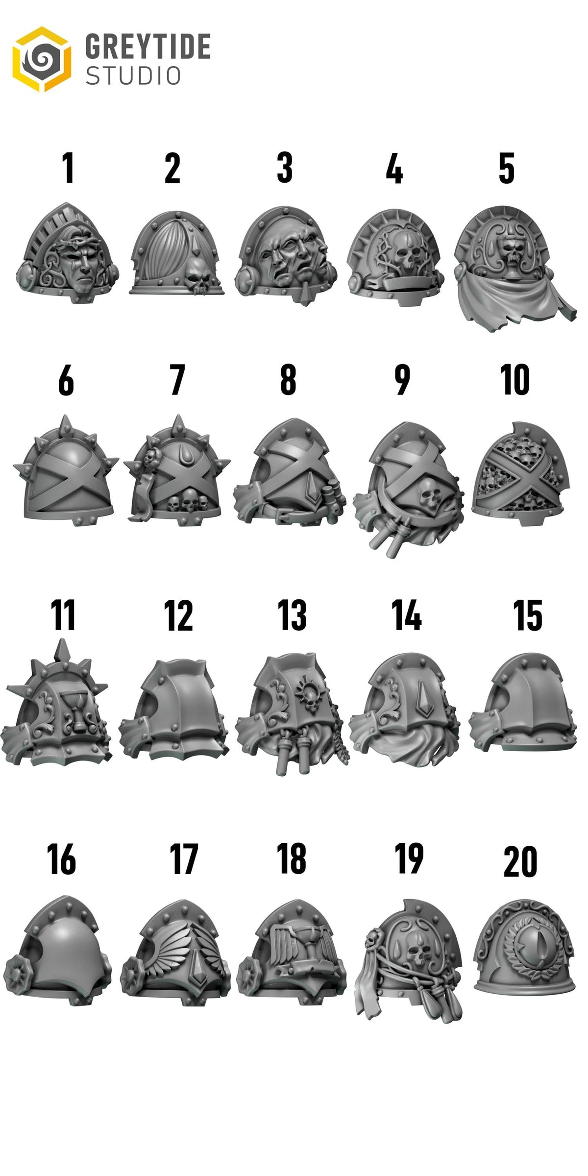 Crimson Lords Shoulderpads #4 – Blood Angels Compatible Bits, GreyTide Studio – 3D printed 16K resin bits – photo 3 of 3