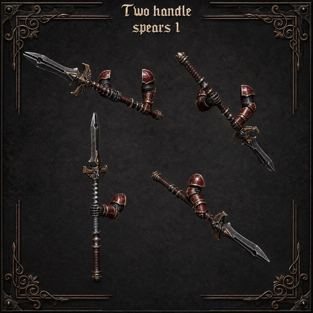 Crimson Lords Two handed spears #1 – Blood Angels Compatible Bits, GreyTide Studio – 3D printed 16K resin bits – main photo