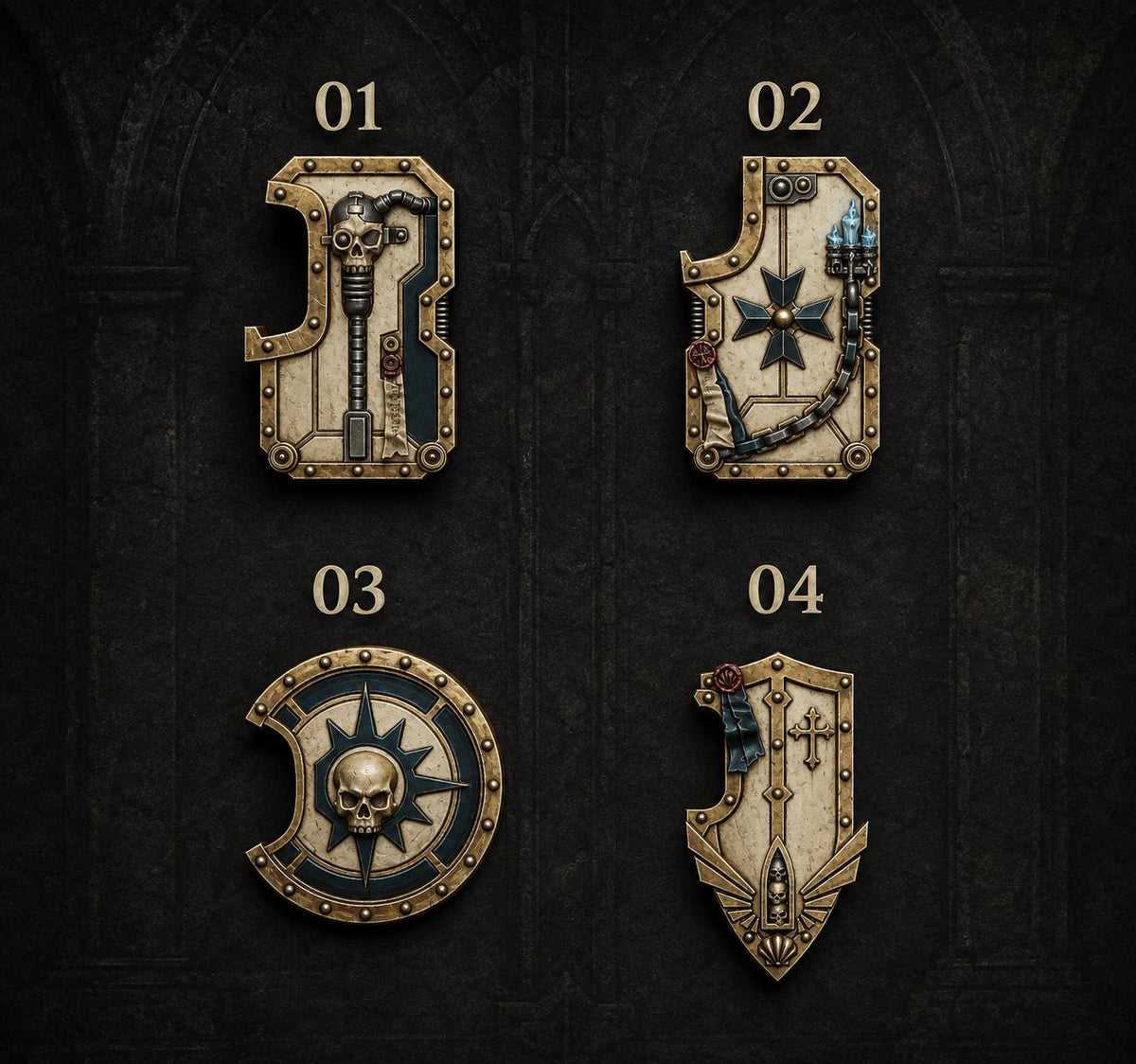 Eternal Pilgrims Breacher shields – Dark Angels Compatible Bits, GreyTide Studio – 3D printed 16K resin bits – main photo