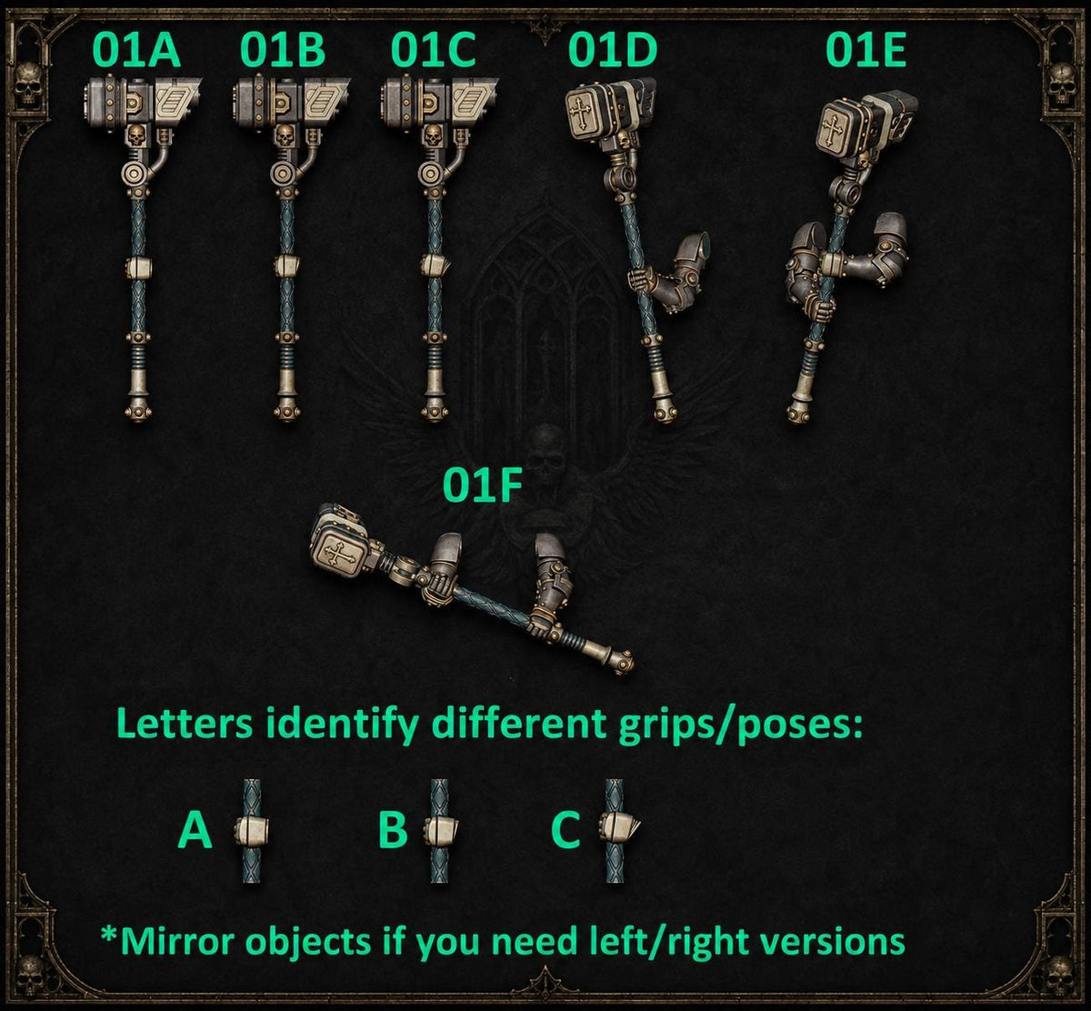Eternal Pilgrims Two handed hammers – Dark Angels Compatible Bits, GreyTide Studio – 3D printed 16K resin bits – main photo