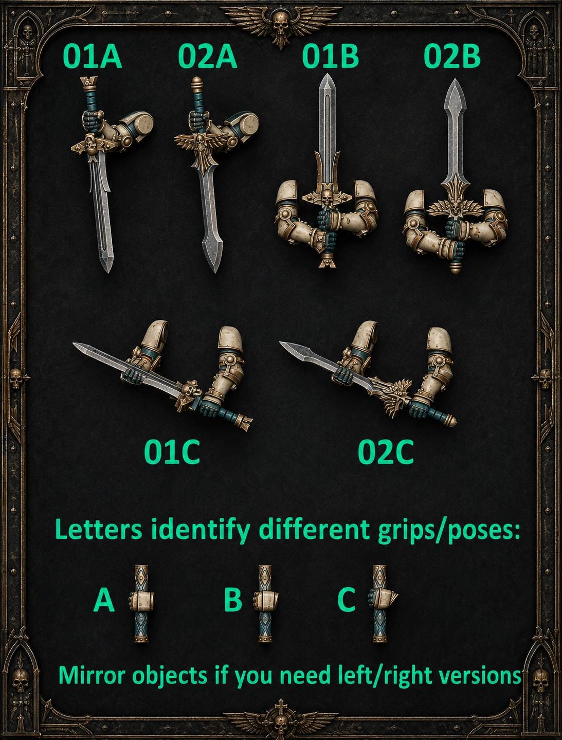 Eternal Pilgrims Two handed swords – Dark Angels Compatible Bits, GreyTide Studio – 3D printed 16K resin bits – main photo