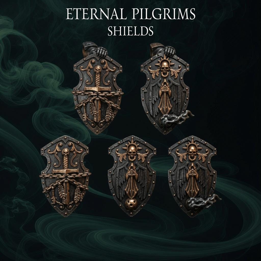 Eternal Pilgrims Termi pack Shields – Dark Angels Compatible Bits, GreyTide Studio – 3D printed 16K resin bits – main photo