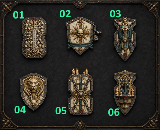 Eternal Pilgrims Shields – Dark Angels Compatible Bits, GreyTide Studio – 3D printed 16K resin bits – main photo