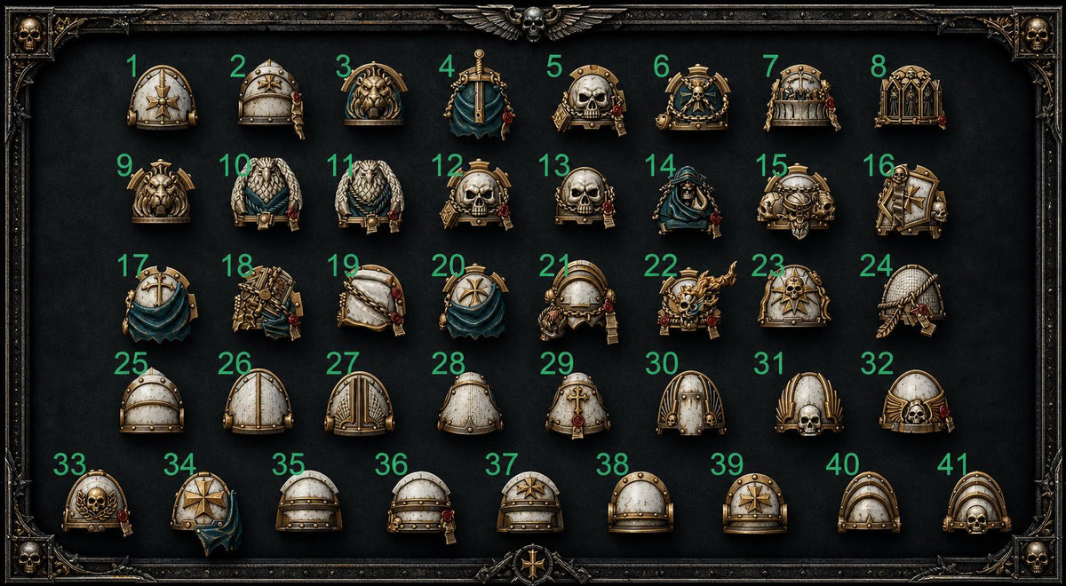 Eternal Pilgrims Big shoulderpads – Dark Angels Compatible Bits, GreyTide Studio – 3D printed 16K resin bits – main photo
