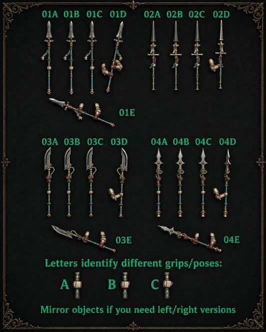 Eternal Pilgrims Spears and two handed spears – Dark Angels Compatible Bits, GreyTide Studio – 16K resin bits – main photo