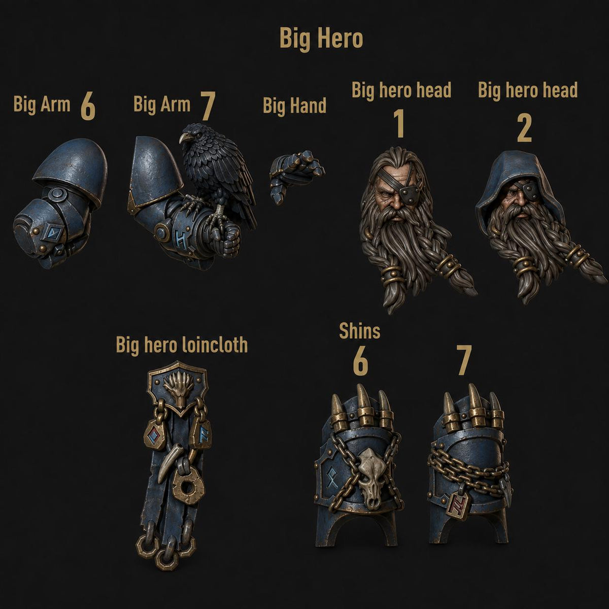 Primal Hounds Big Armor Hero Pack – Space Wolves Compatible Bits, GreyTide Studio – 3D printed 16K resin bits – main photo