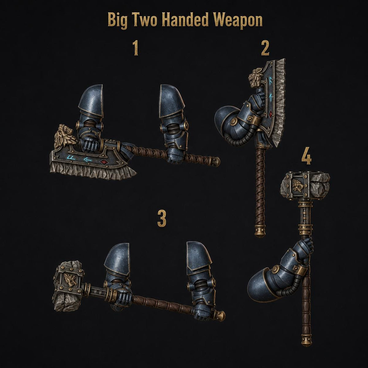 Primal Hounds Big Armor Two Handed Weapons – Space Wolves Compatible Bits, GreyTide Studio – 16K resin bits – main photo