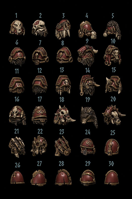 Primal Hounds Shoulder Pads – Space Wolves Compatible Bits, GreyTide Studio – 3D printed 16K resin bits – main photo
