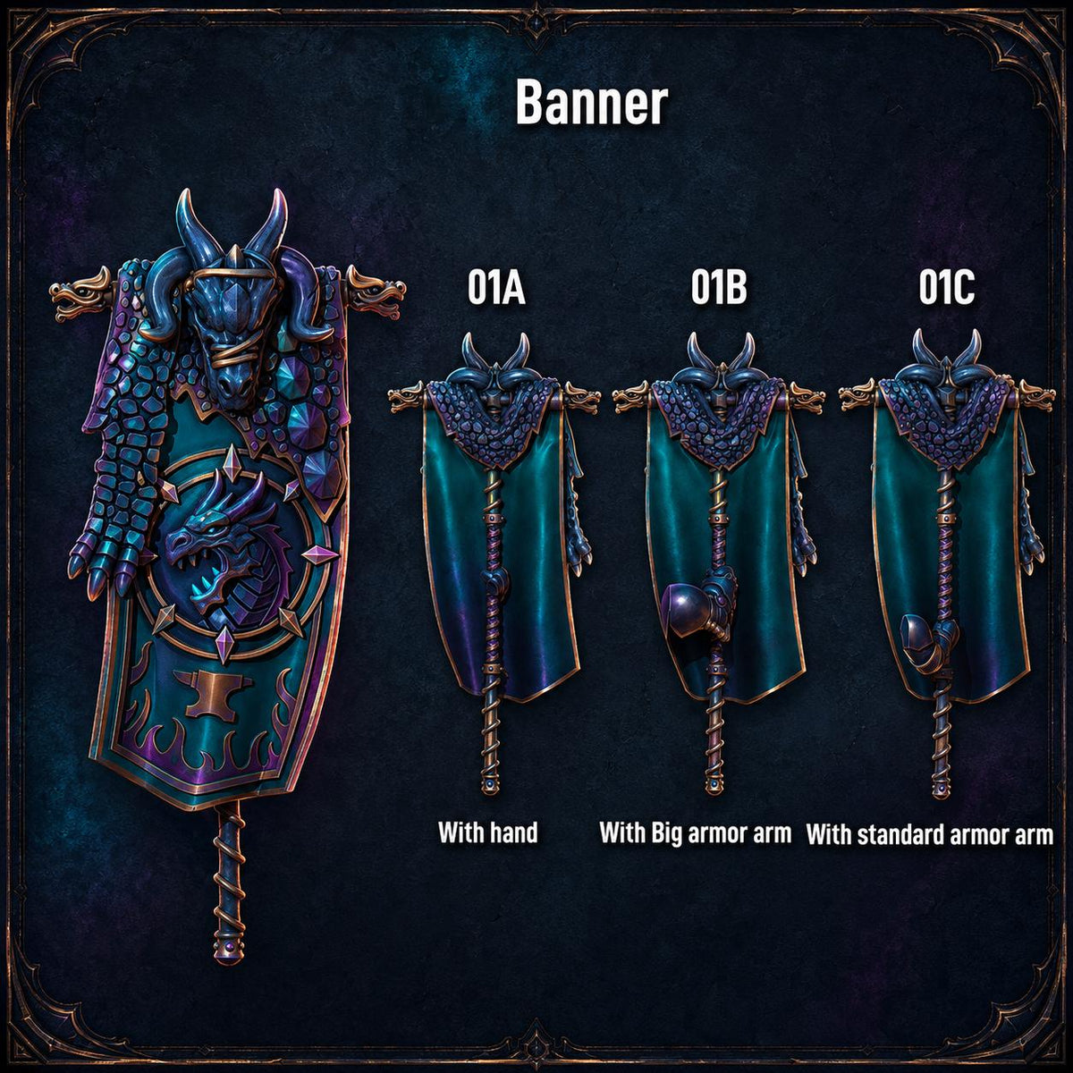 Anvil Wardens Banner – Salamanders Compatible Bits, GreyTide Studio – 3D printed 16K resin bits – main photo