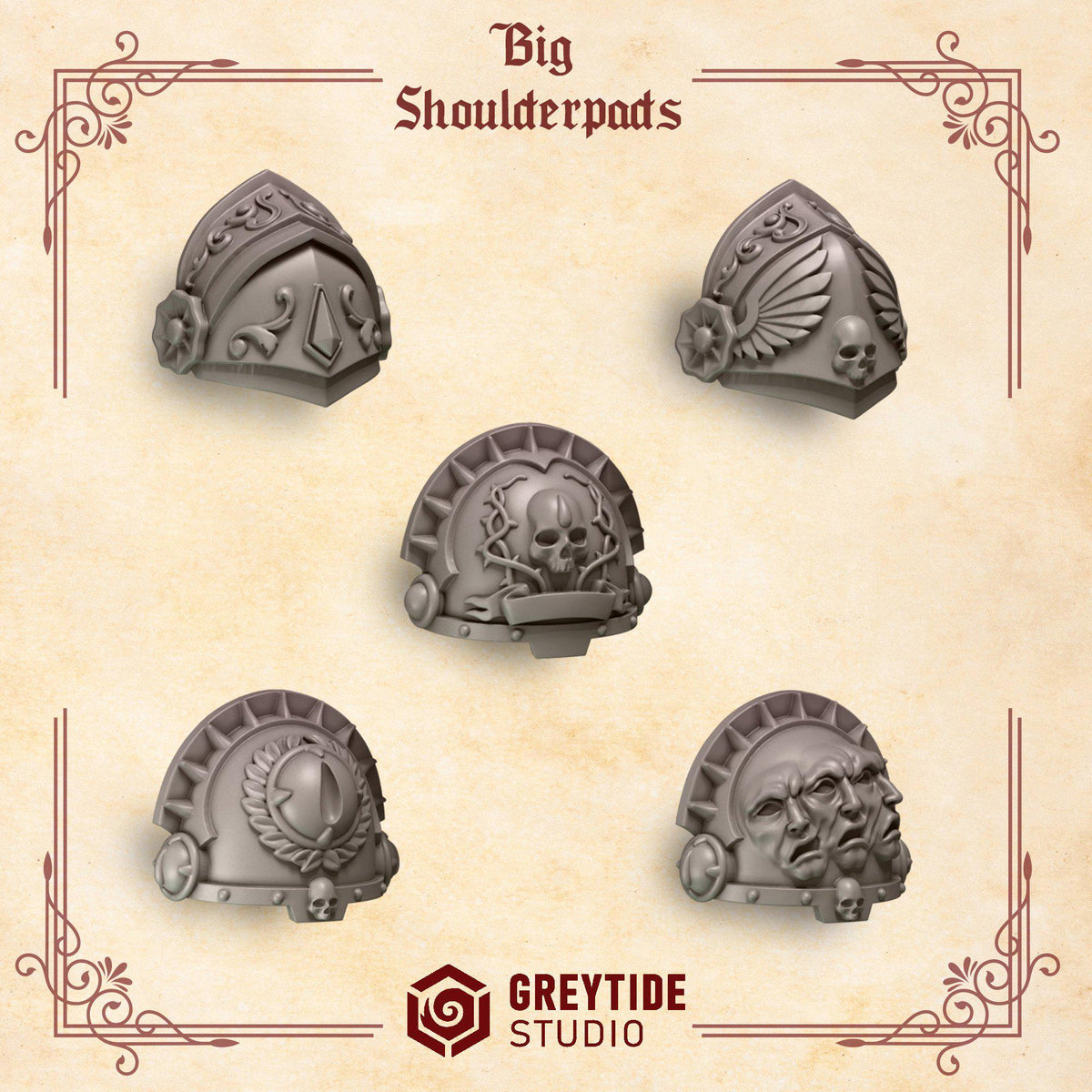 Crimson Lords Big Armor Shoulderpads – Blood Angels Compatible Bits, GreyTide Studio – 16K resin bits – photo 2 of 2