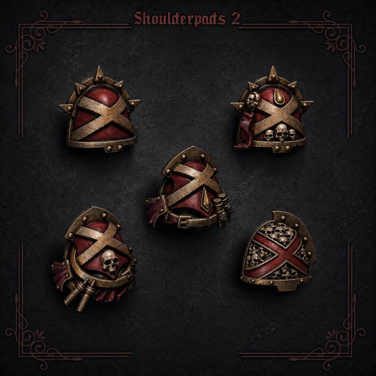 Crimson Lords Shoulderpads #2 – Blood Angels Compatible Bits, GreyTide Studio – 3D printed 16K resin bits – main photo