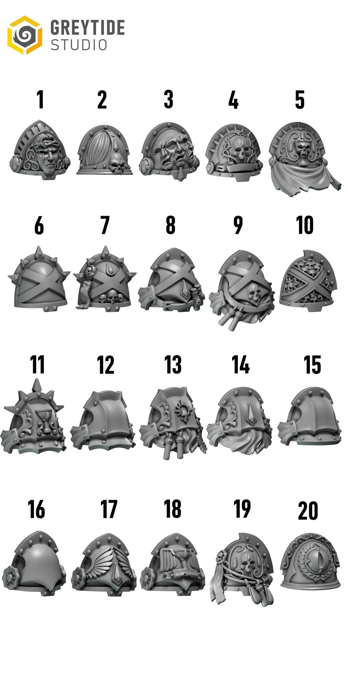 Crimson Lords Shoulderpads #2 – Blood Angels Compatible Bits, GreyTide Studio – 3D printed 16K resin bits – photo 3 of 3