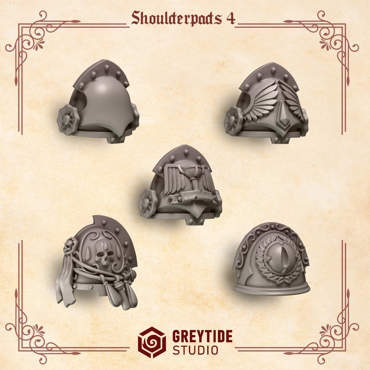 Crimson Lords Shoulderpads #4 – Blood Angels Compatible Bits, GreyTide Studio – 3D printed 16K resin bits – photo 2 of 3