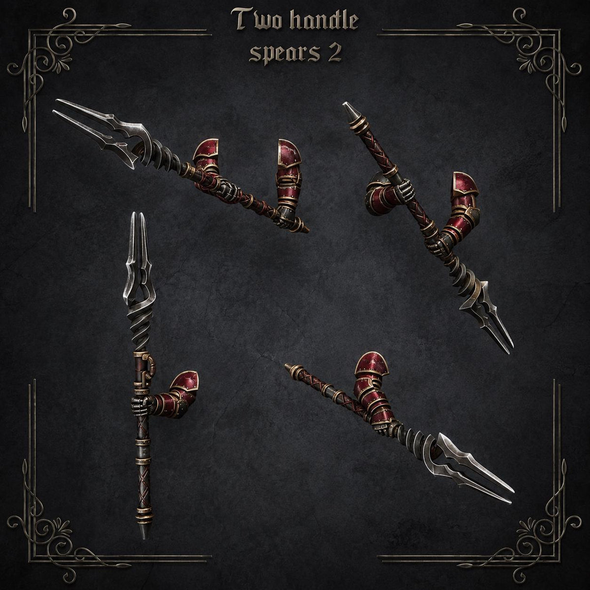Crimson Lords Two handed spears #2 – Blood Angels Compatible Bits, GreyTide Studio – 3D printed 16K resin bits – main photo