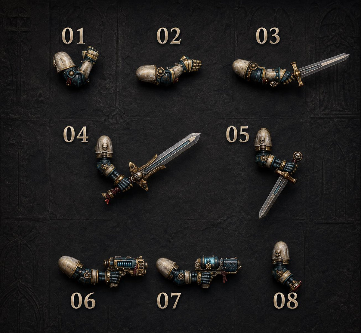 Eternal Pilgrims Arm poses & bionic arms – Dark Angels Compatible Bits, GreyTide Studio – 16K resin bits – main photo