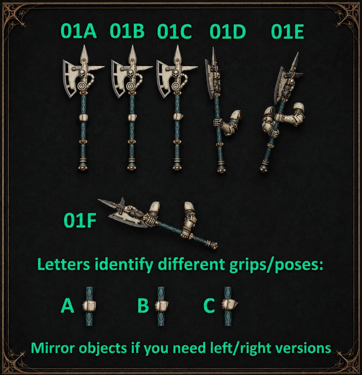 Eternal Pilgrims Two handed axes – Dark Angels Compatible Bits, GreyTide Studio – 3D printed 16K resin bits – main photo