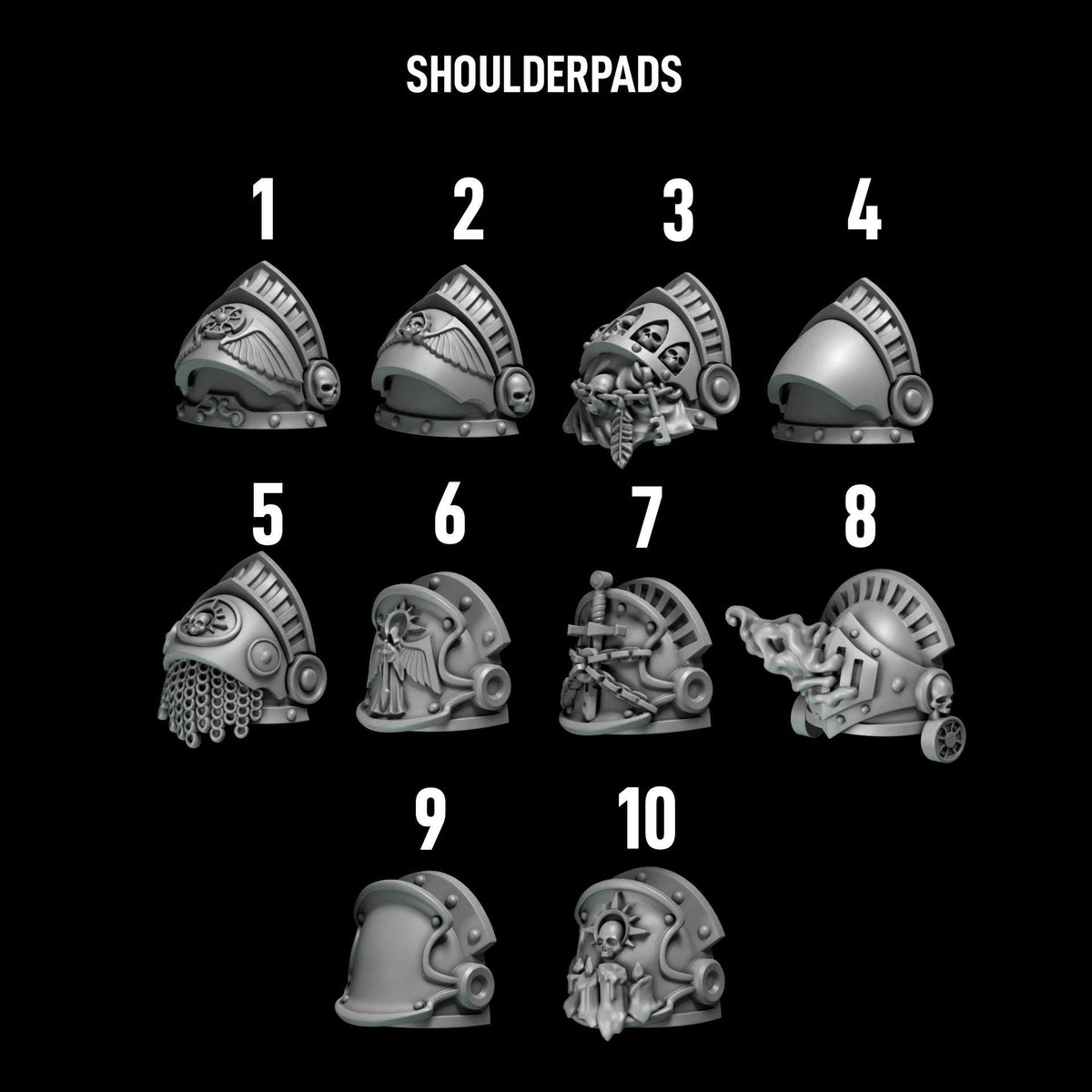 Eternal Pilgrims Termi pack Big shoulderpads – Dark Angels Compatible Bits, GreyTide Studio – 16K resin bits – photo 2 of 2