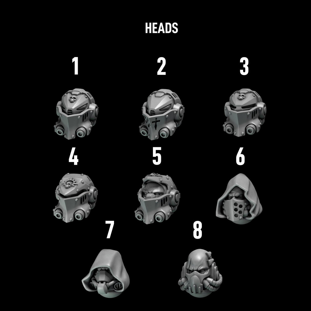 Eternal Pilgrims Termi pack Heads – Dark Angels Compatible Bits, GreyTide Studio – 3D printed 16K resin bits – photo 2 of 2