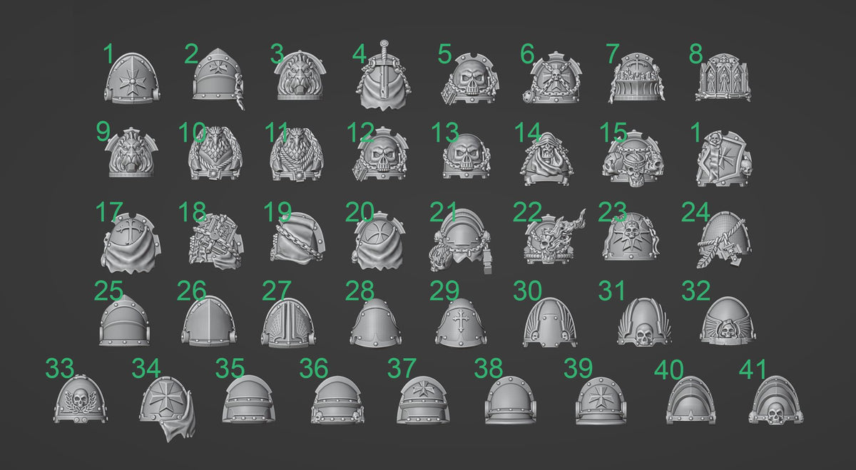 Eternal Pilgrims Big shoulderpads – Dark Angels Compatible Bits, GreyTide Studio – 3D printed 16K resin bits – photo 2 of 2
