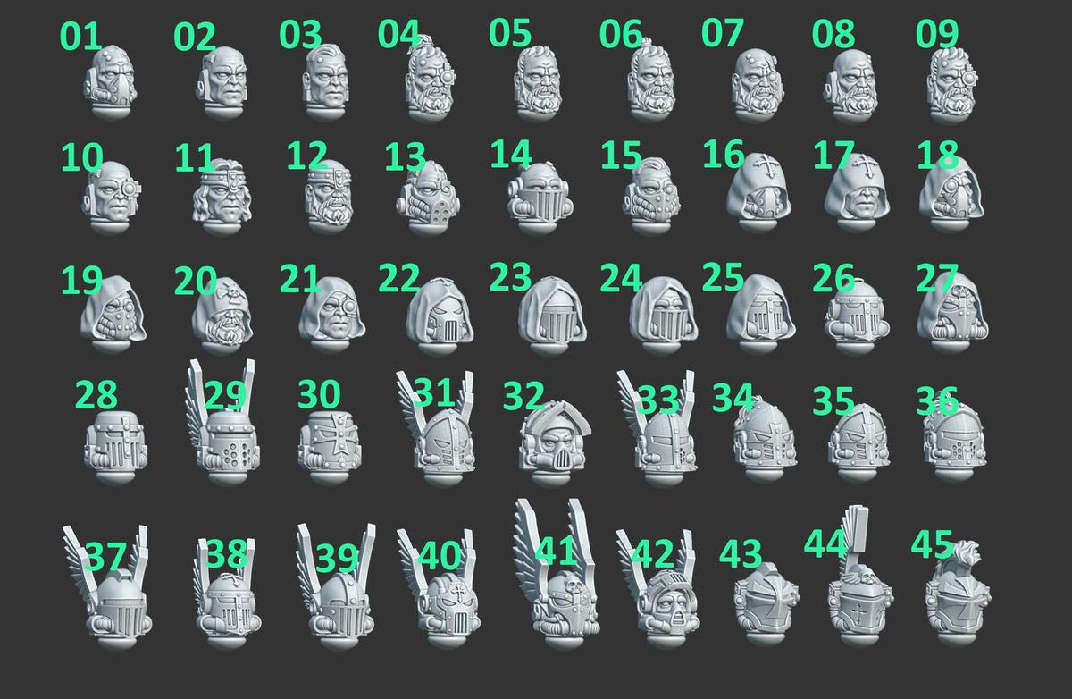 Eternal Pilgrims Heads and helmets – Dark Angels Compatible Bits, GreyTide Studio – 3D printed 16K resin bits – photo 2 of 2