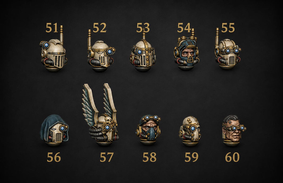 Eternal Pilgrims Tactical helmets – Dark Angels Compatible Bits, GreyTide Studio – 3D printed 16K resin bits – main photo