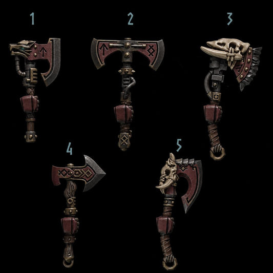 Primal Hounds Axes – Space Wolves Compatible Bits, GreyTide Studio – 3D printed 16K resin bits – main photo