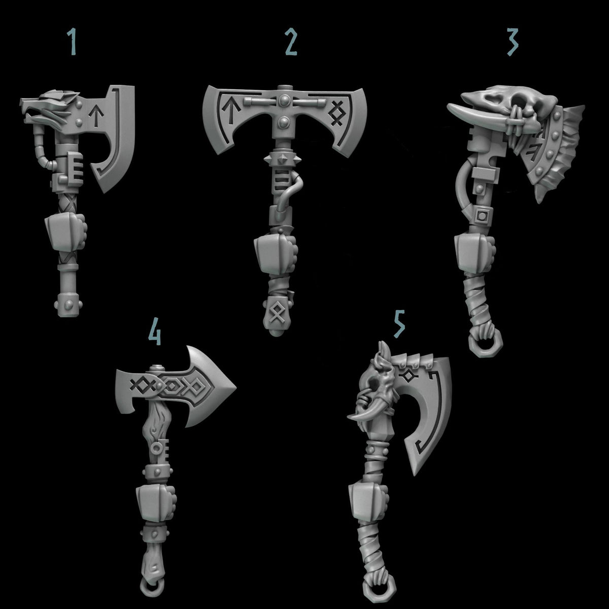 Primal Hounds Axes – Space Wolves Compatible Bits, GreyTide Studio – 3D printed 16K resin bits – photo 2 of 2