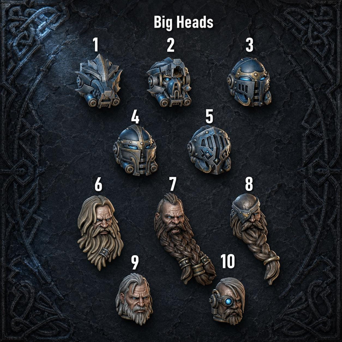 Primal Hounds Big Armor Heads – Space Wolves Compatible Bits, GreyTide Studio – 3D printed 16K resin bits – main photo