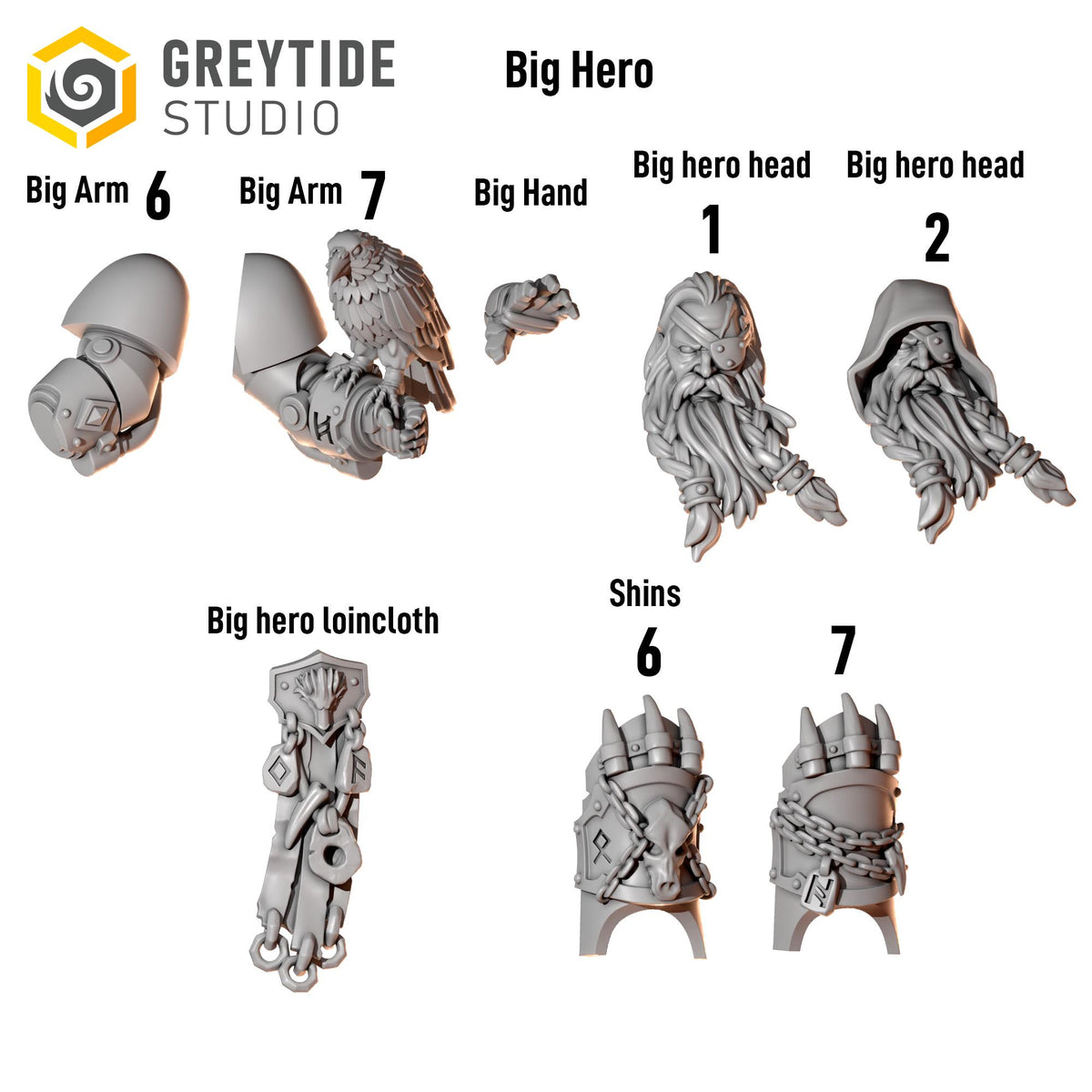 Primal Hounds Big Armor Hero Pack – Space Wolves Compatible Bits, GreyTide Studio – 3D printed 16K resin bits – photo 5 of 6