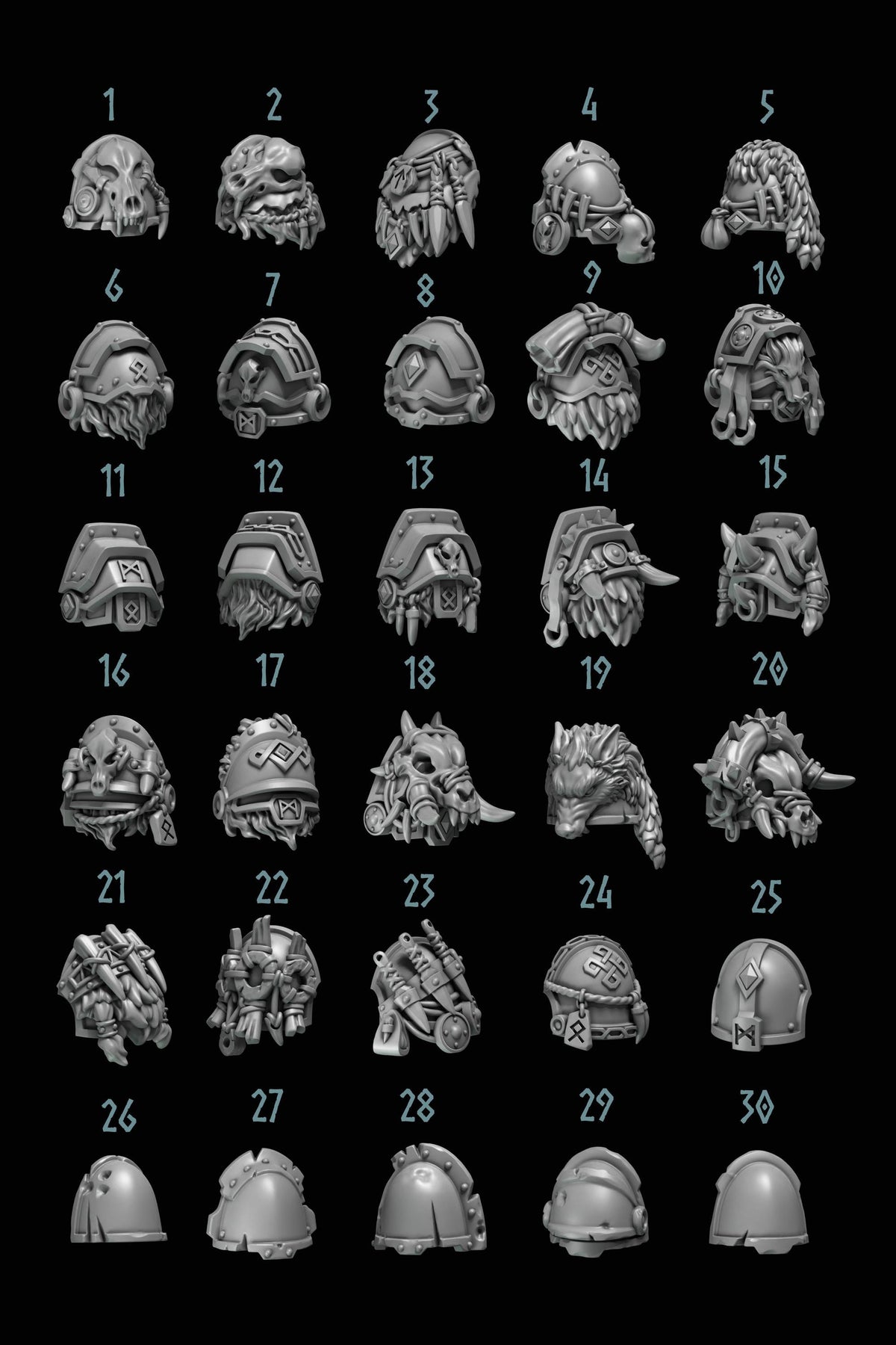 Primal Hounds Shoulder Pads – Space Wolves Compatible Bits, GreyTide Studio – 3D printed 16K resin bits – photo 2 of 2