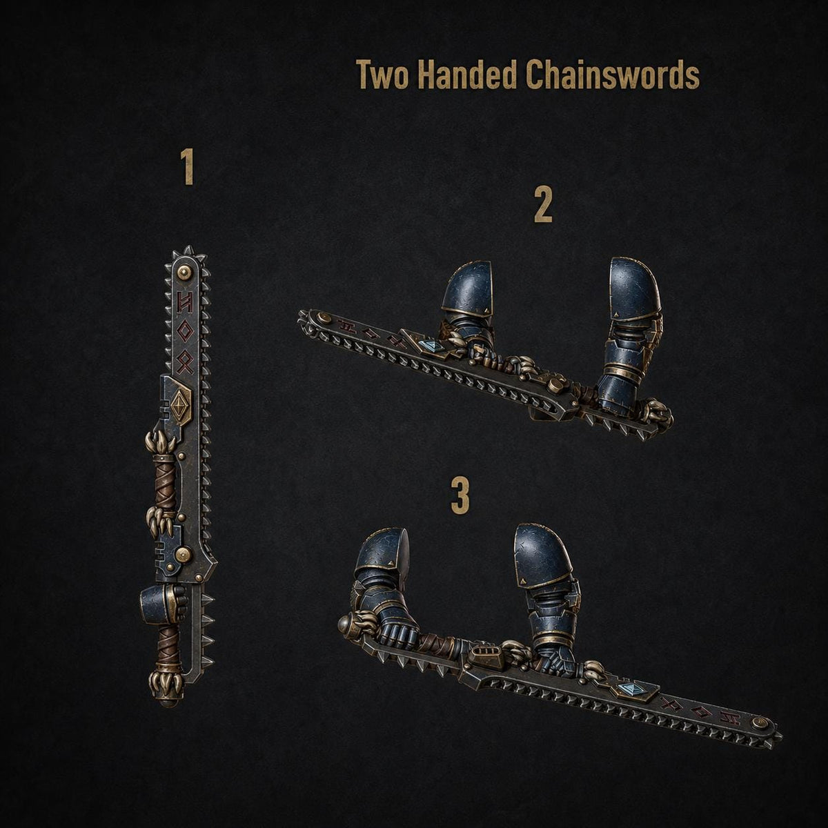 Primal Hounds Two Handed Chainswords – Space Wolves Compatible Bits, GreyTide Studio – 3D printed 16K resin bits – main photo