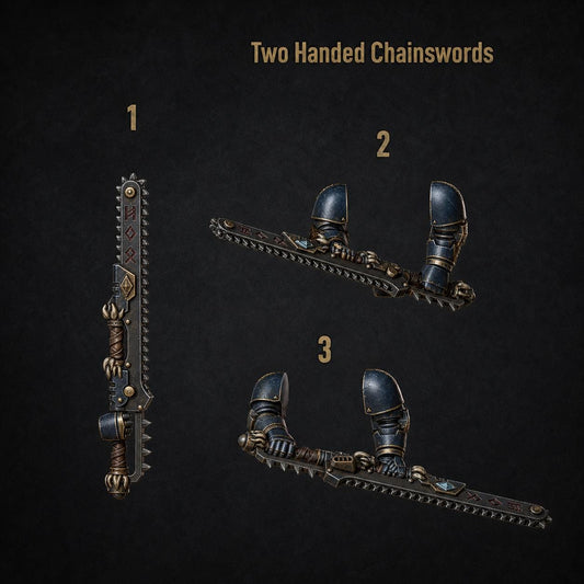 Primal Hounds Two Handed Chainswords – Space Wolves Compatible Bits, GreyTide Studio – 3D printed 16K resin bits – main photo