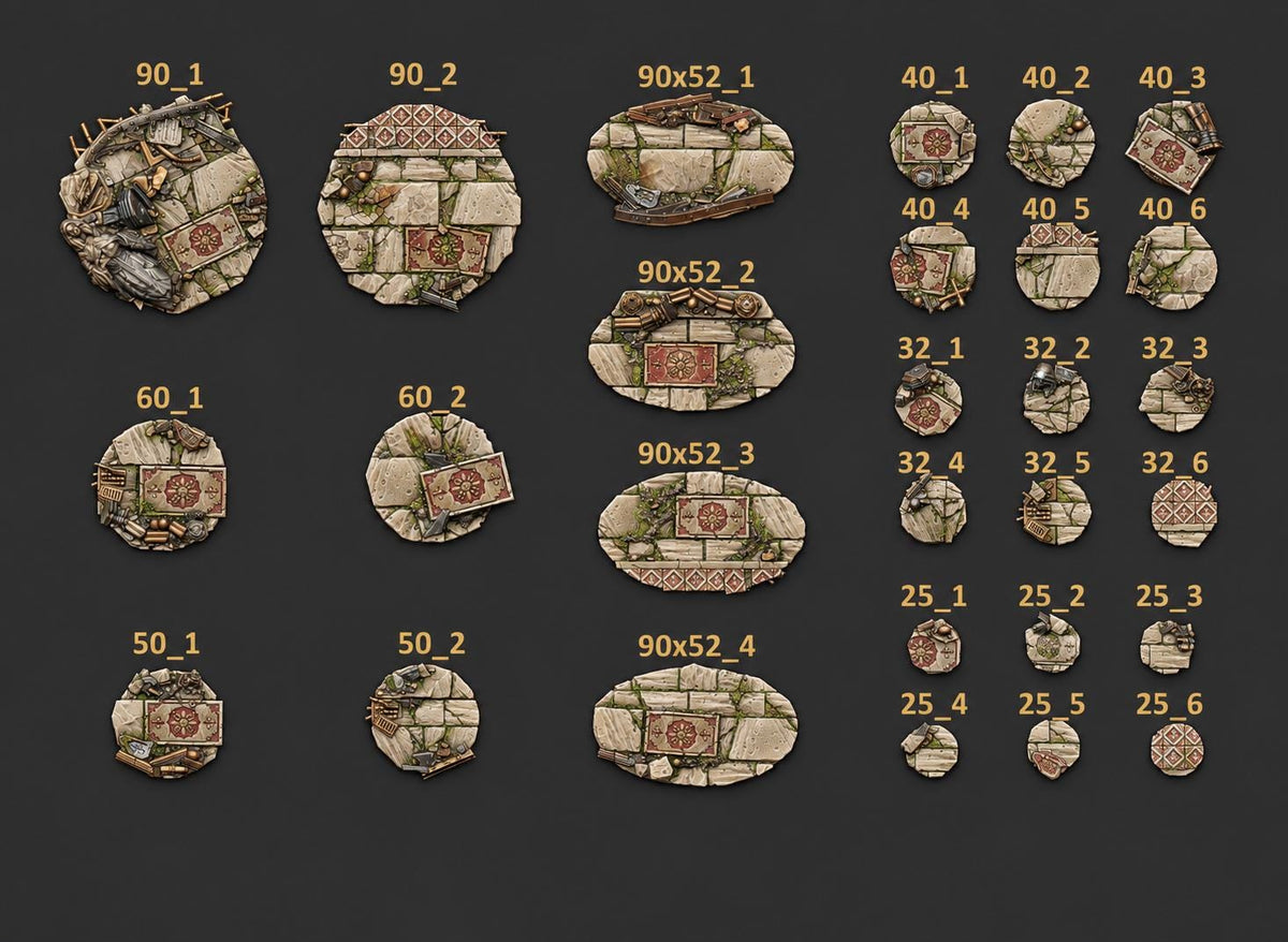 Eternal Pilgrims Base Toppers 25-90 mm – Dark Angels Compatible Bits, GreyTide Studio – 16K resin bits – main photo